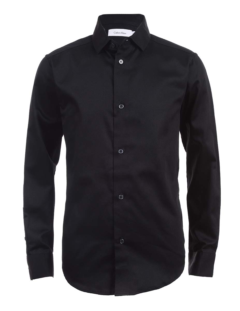 Calvin Klein Boys' Long Sleeve Sateen Dress Shirt, Button-Down Style with Cuffs & Shirttail Hem